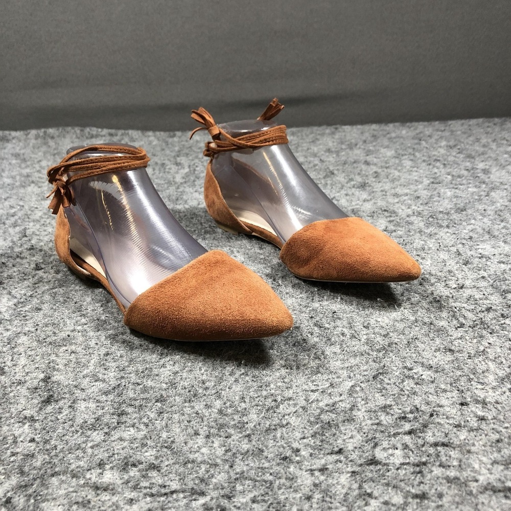 Seed Heritage Flats Womens 6.5 Brown Suede Ankle Wrap Tassel Pointed Toe